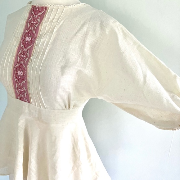 Vintage 70’s does Edwardian linen floral ribbon peplum blouse shirt top - Picture 5 of 9